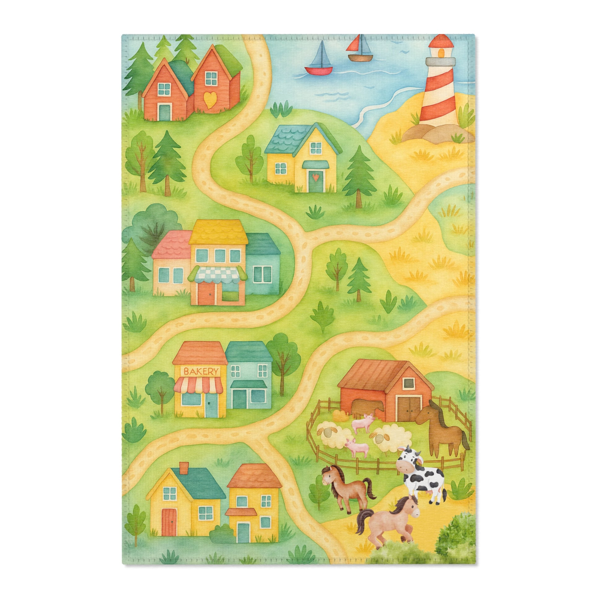 Teppich mit Landschaftsmotiv weicher Spielteppich mit Landschaft Design ideal für Kinderzimmer, Wohnzimmer und Spielzimmer