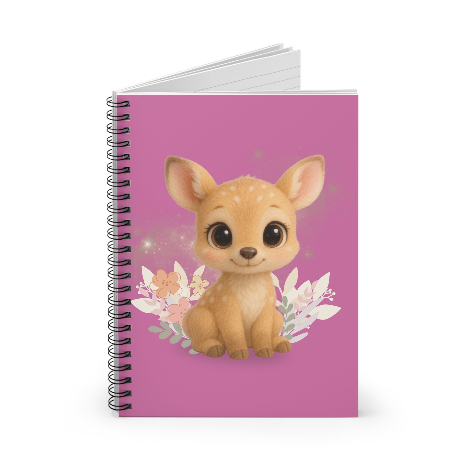 Spiral-Notizbuch mit Reh | Pinkes Notizheft 6x8" | Geschenk für Schule u. Geburtstag | Liniert  | Süßes Design für Kinder u. Erwachsene