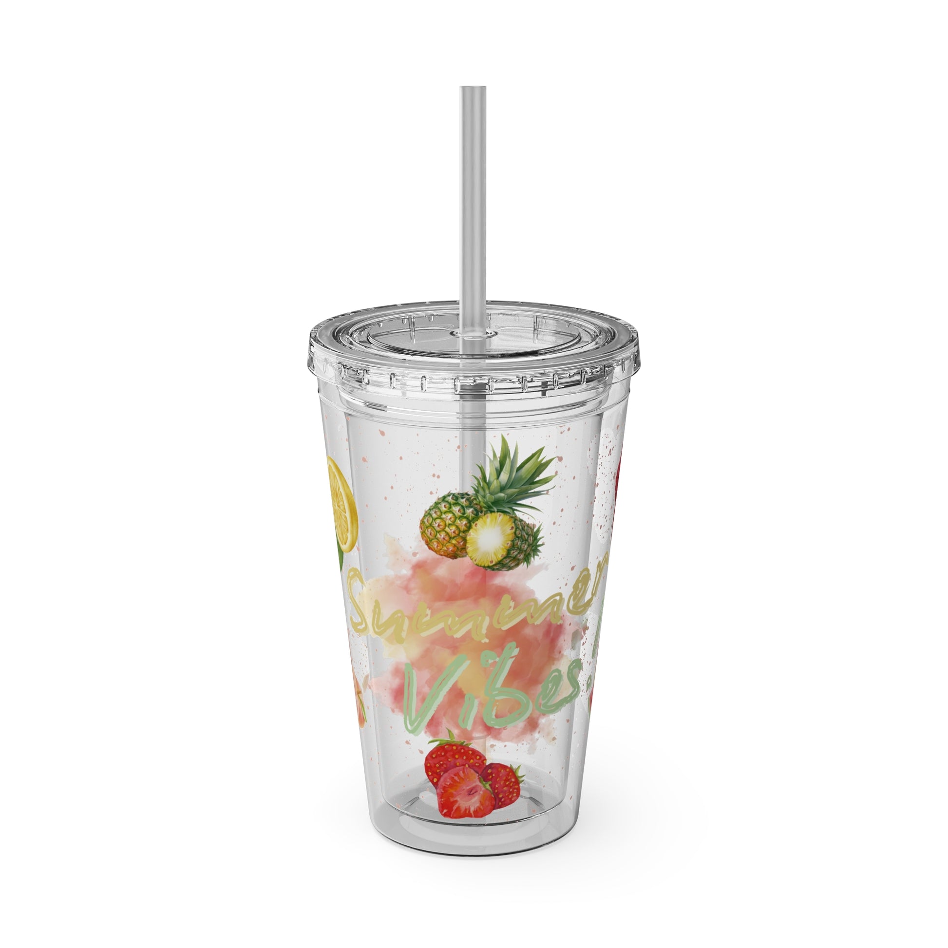 Sunsplash Tumbler  Bunter 16oz Sommerbecher mit Strohhalm | Doppelwandig & BPA-frei |Perfekt für Strand, Picknick u. Geschenke