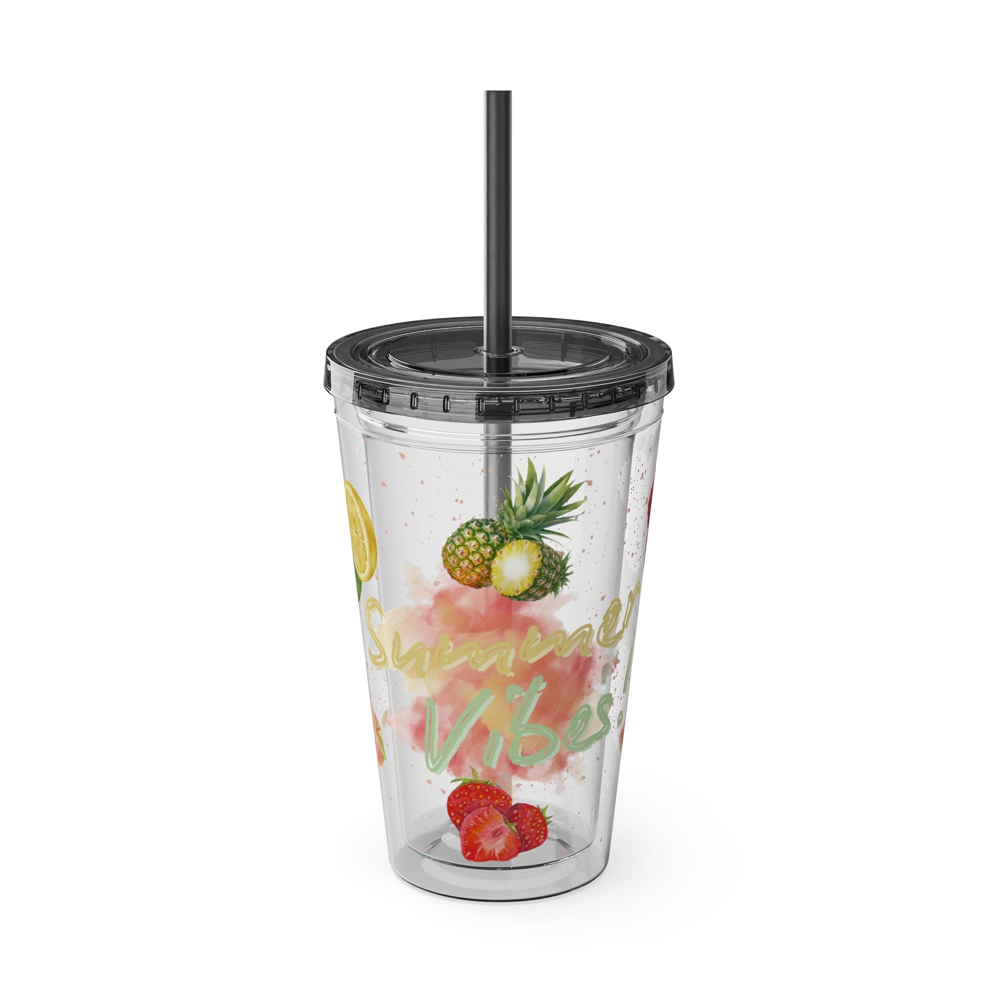 Sunsplash Tumbler  Bunter 16oz Sommerbecher mit Strohhalm | Doppelwandig & BPA-frei |Perfekt für Strand, Picknick u. Geschenke