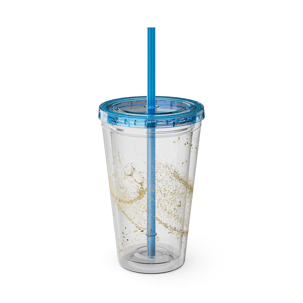 Bunter 16oz Trinkbecher mit Strohhalm  doppelwandig und farbenfroh | Geschenkidee | 11 Farben zur Auswahl