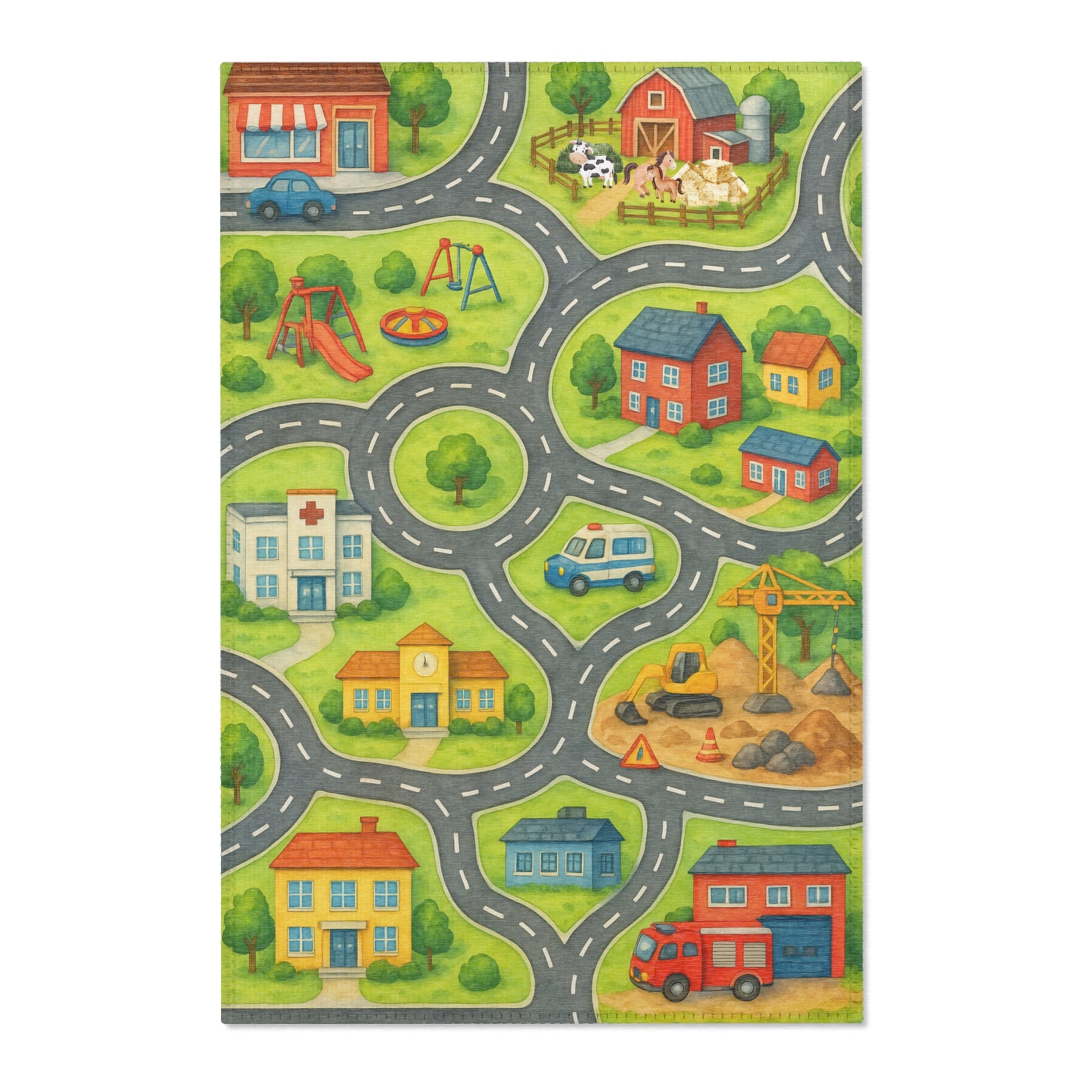 Kinderteppich mit Straßen & Häusern  bunter Spielteppich aus Polyester  ideal fürs Kinderzimmer, Spielbereich und als Geschenk