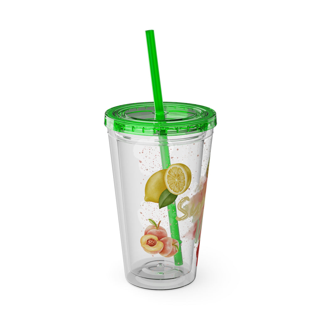 Sunsplash Tumbler  Bunter 16oz Sommerbecher mit Strohhalm | Doppelwandig & BPA-frei |Perfekt für Strand, Picknick u. Geschenke
