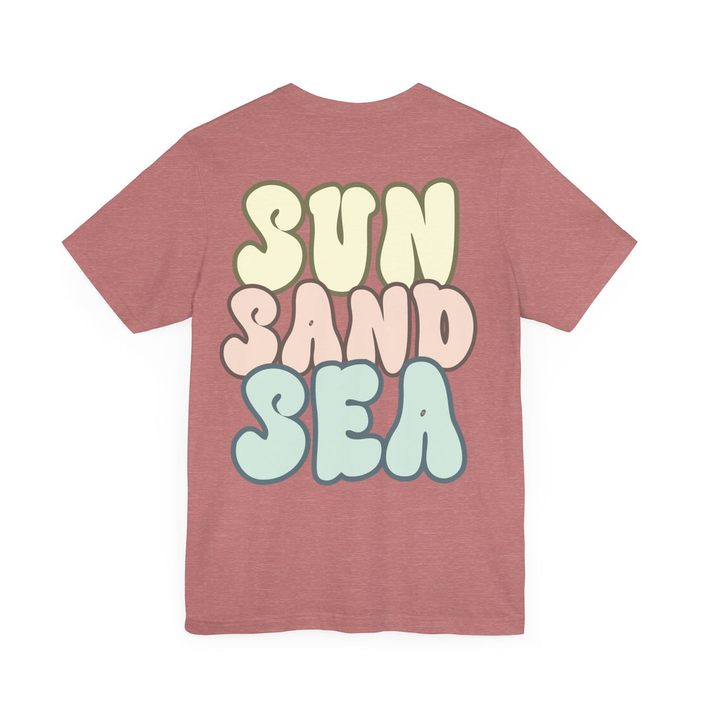Unisex Sommer T-Shirt mit Sun Sand Sea Print  Jersey Kurzarmshirt aus Bio-Baumwolle – Strandmode für Damen & Herren