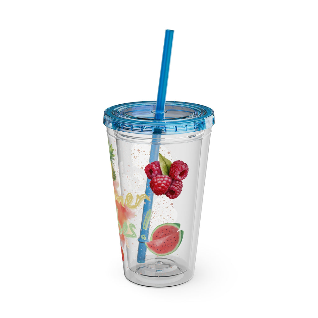 Sunsplash Tumbler  Bunter 16oz Sommerbecher mit Strohhalm | Doppelwandig & BPA-frei |Perfekt für Strand, Picknick u. Geschenke