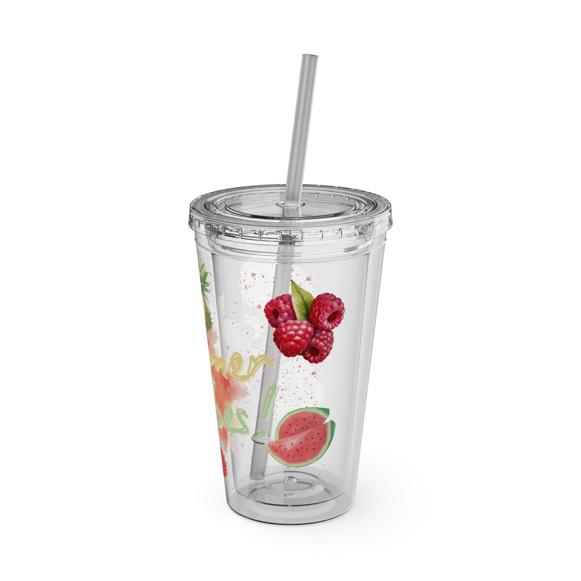 Sunsplash Tumbler  Bunter 16oz Sommerbecher mit Strohhalm | Doppelwandig & BPA-frei |Perfekt für Strand, Picknick u. Geschenke