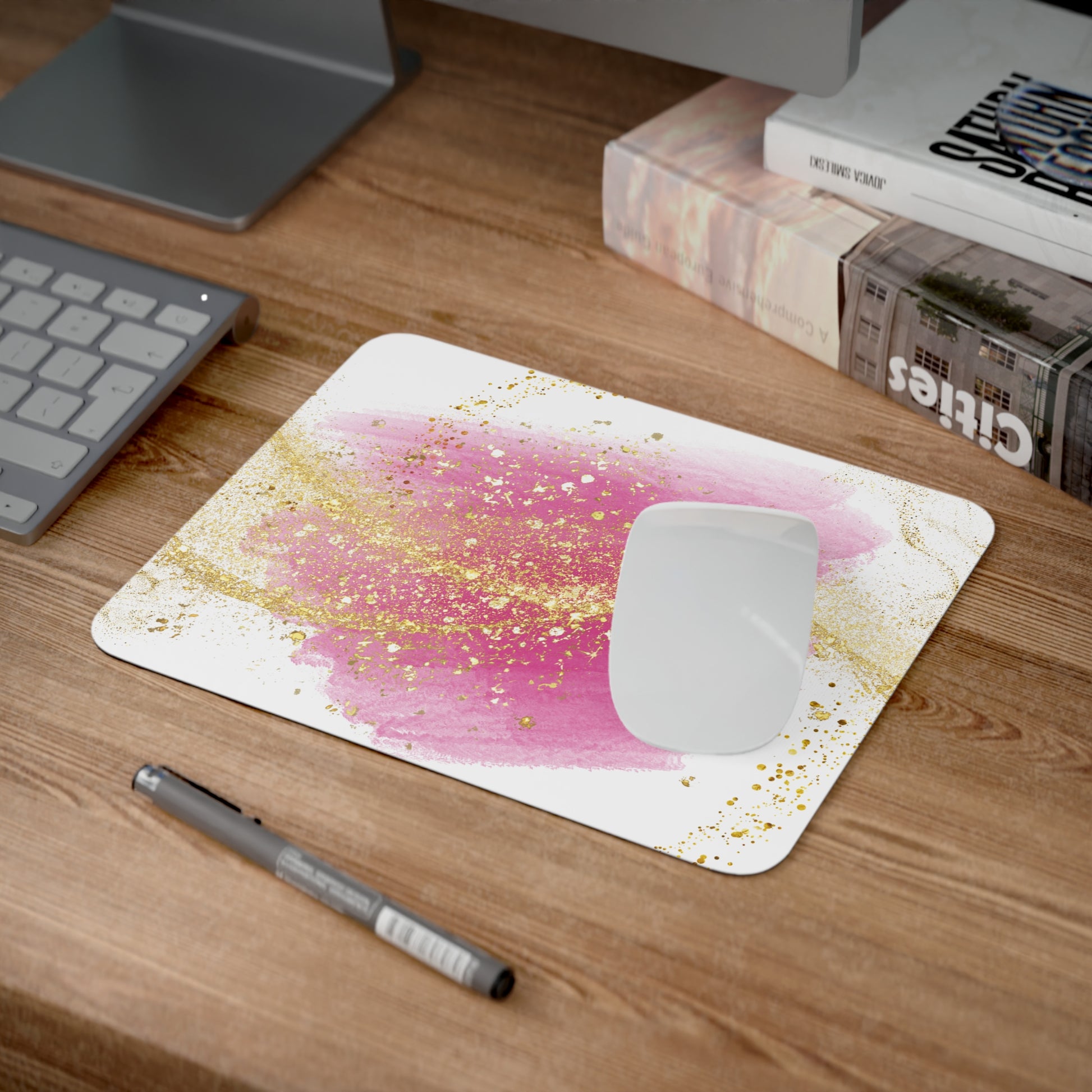 Schreibtisch-Mousepad Rosa u. Gold | Elegantes Mauspad mit Gummibasis | Geschenk für Büro, Homeoffice & Studium | 60x30 cm