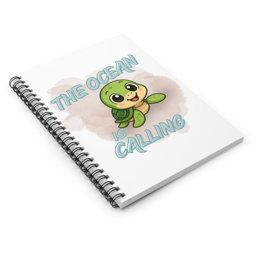Spiral-Notizbuch The Ocean is Calling| Maritimes Notizheft mit Schildkröte | Geschenk für Meerliebhaber | Tagebuch u. Schulheft 6x8"