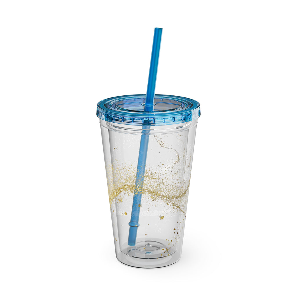 Bunter 16oz Trinkbecher mit Strohhalm  doppelwandig und farbenfroh | Geschenkidee | 11 Farben zur Auswahl
