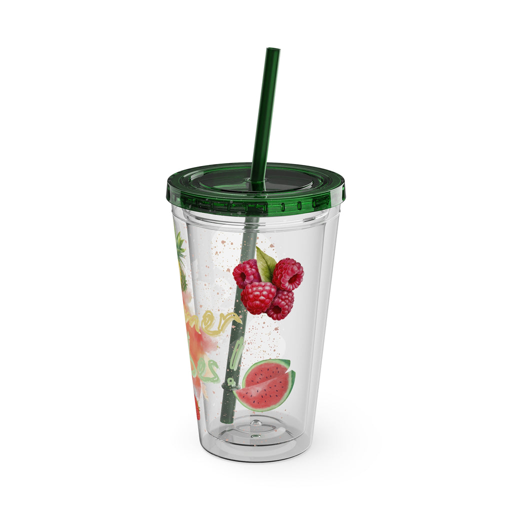 Sunsplash Tumbler  Bunter 16oz Sommerbecher mit Strohhalm | Doppelwandig & BPA-frei |Perfekt für Strand, Picknick u. Geschenke