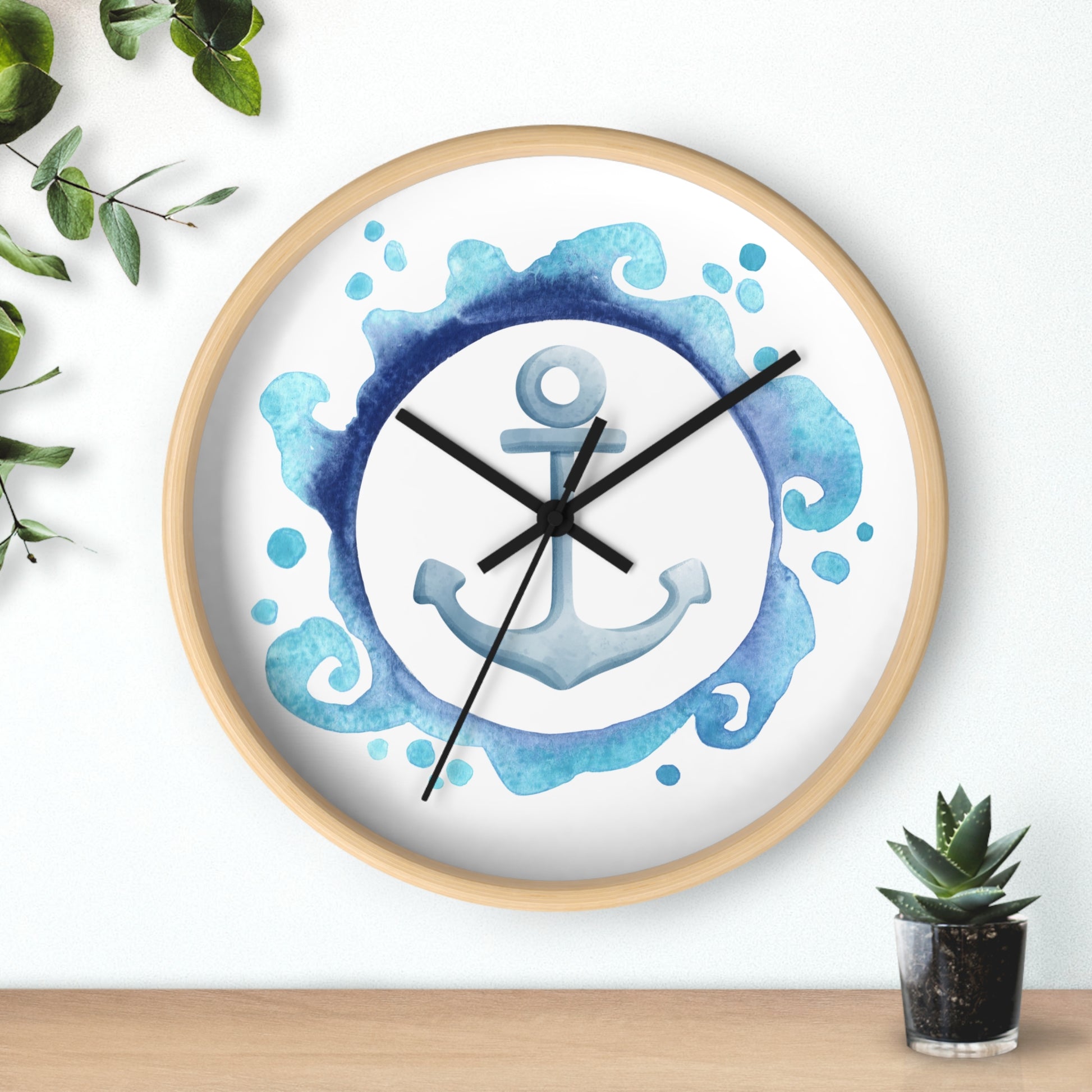 Maritime Wanduhr 25 cm | Holzrahmen in Natur, Weiß oder Schwarz | Deko-Uhr im Strand-Stil | Geschenkidee Wohnzimmer Büro Küche