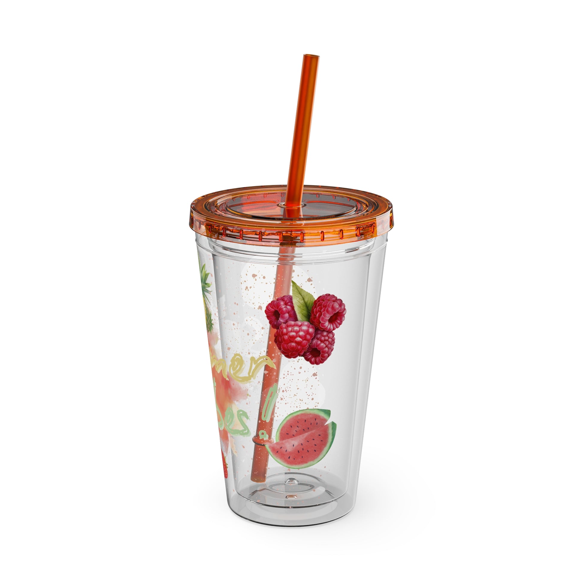 Sunsplash Tumbler  Bunter 16oz Sommerbecher mit Strohhalm | Doppelwandig & BPA-frei |Perfekt für Strand, Picknick u. Geschenke