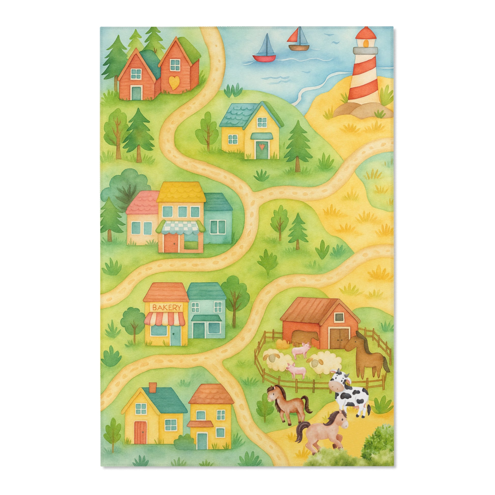 Teppich mit Landschaftsmotiv  weicher Spielteppich mit Landschaft Design  ideal für Kinderzimmer, Wohnzimmer und Spielzimmer