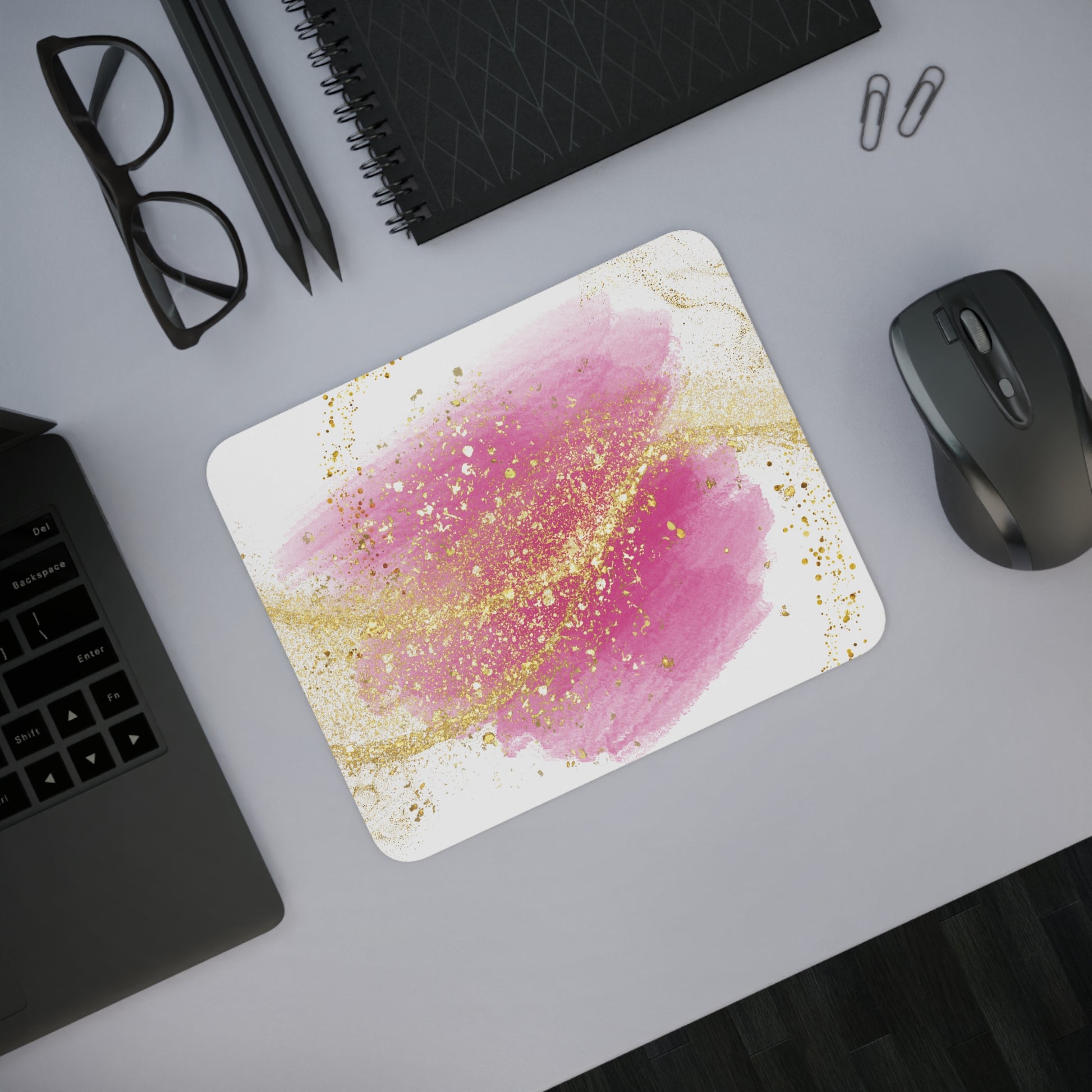 Schreibtisch-Mousepad Rosa u. Gold | Elegantes Mauspad mit Gummibasis | Geschenk für Büro, Homeoffice & Studium | 60x30 cm