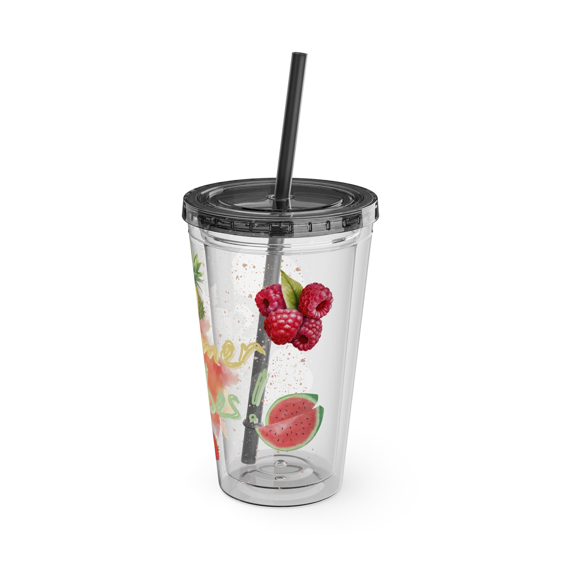 Sunsplash Tumbler  Bunter 16oz Sommerbecher mit Strohhalm | Doppelwandig & BPA-frei |Perfekt für Strand, Picknick u. Geschenke