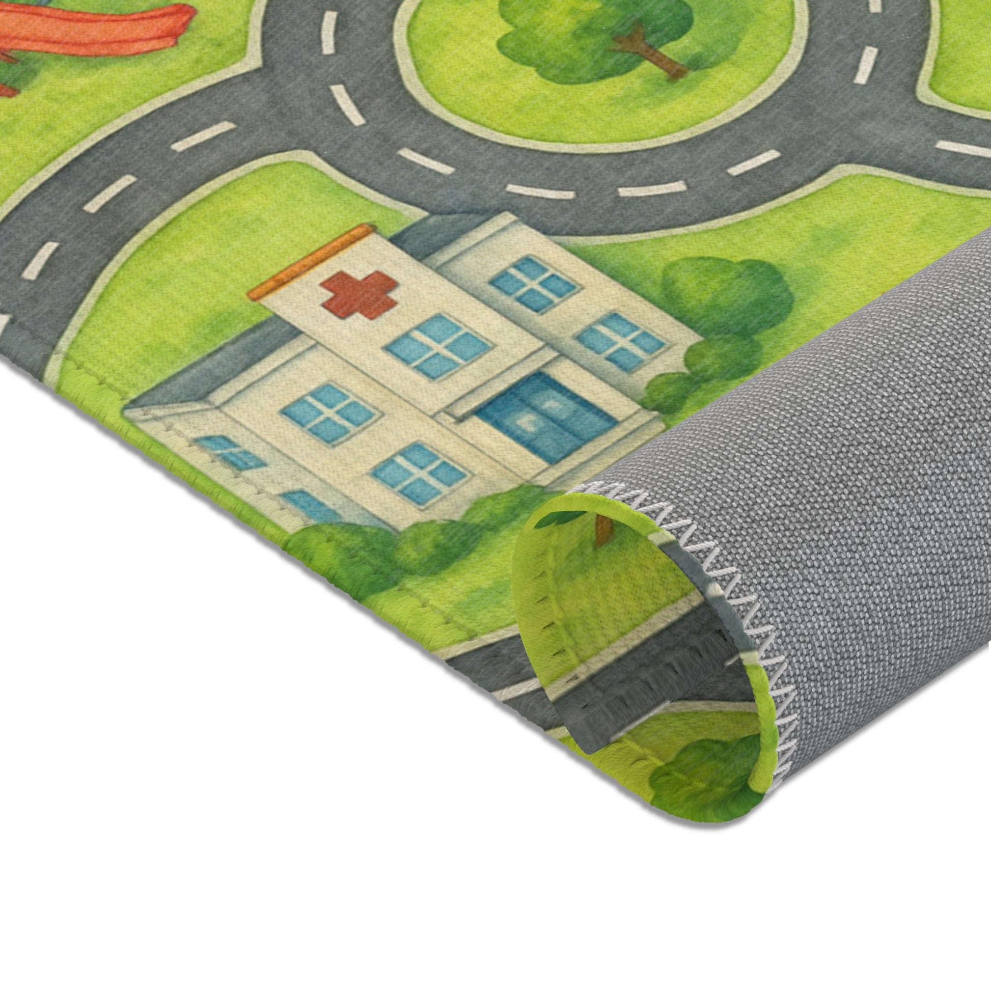 Kinderteppich mit Straßen & Häusern  bunter Spielteppich aus Polyester  ideal fürs Kinderzimmer, Spielbereich und als Geschenk