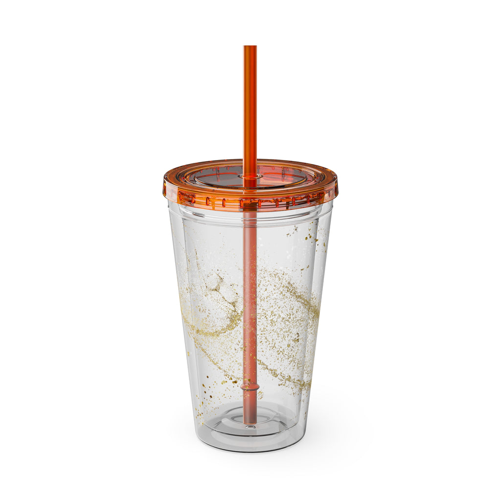 Bunter 16oz Trinkbecher mit Strohhalm  doppelwandig und farbenfroh | Geschenkidee | 11 Farben zur Auswahl