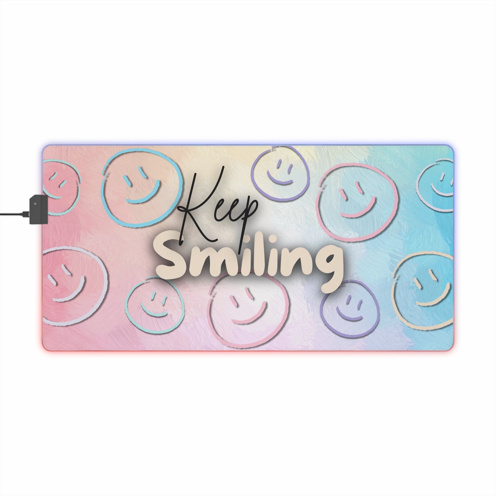 LED Gaming Mauspad "Keep Smiling" | RGB Beleuchtung | rutschfest | Geschenk für Gamer | Gaming Zubehör | Gute-Laune-Design