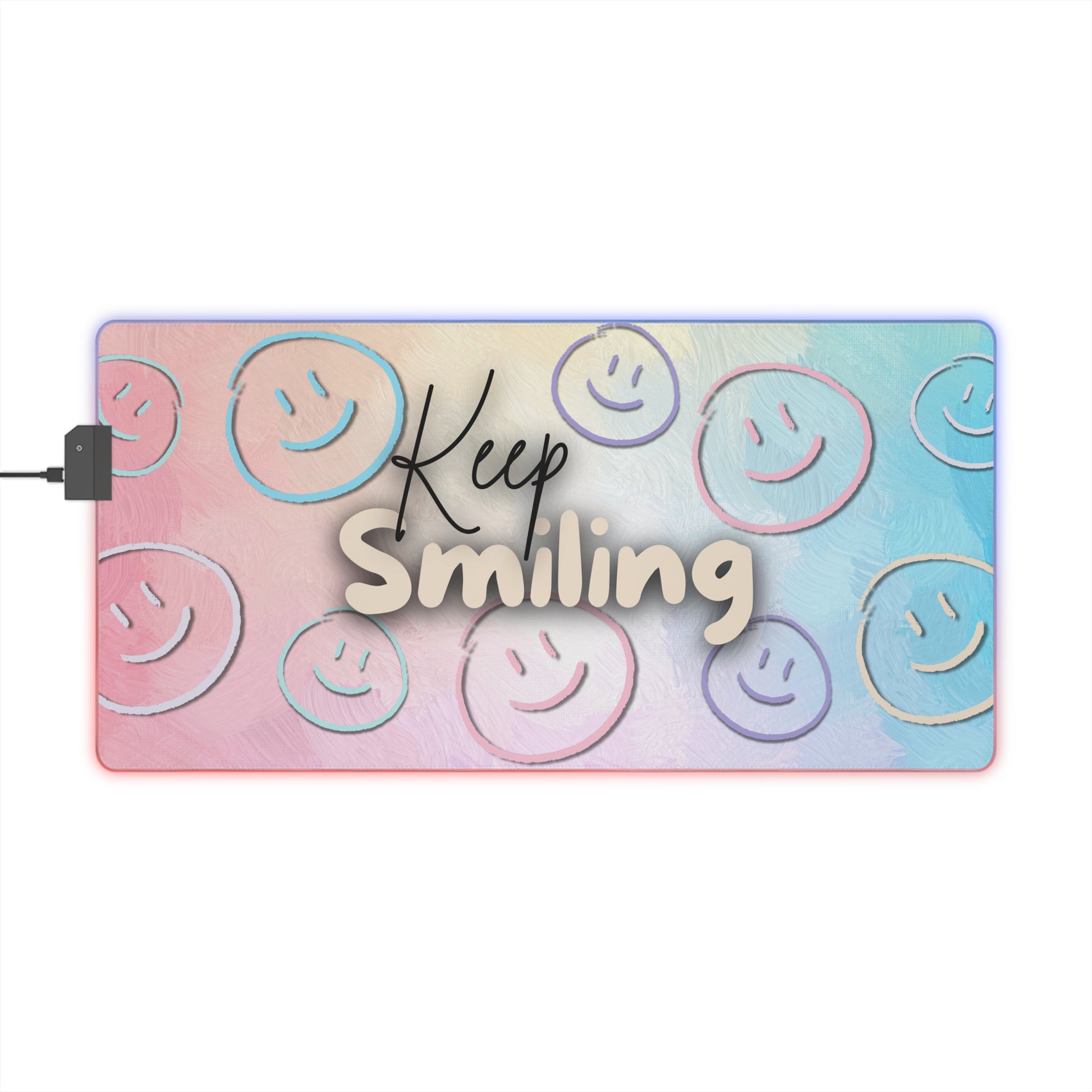 LED Gaming Mauspad "Keep Smiling" | RGB Beleuchtung | rutschfest | Geschenk für Gamer | Gaming Zubehör | Gute-Laune-Design