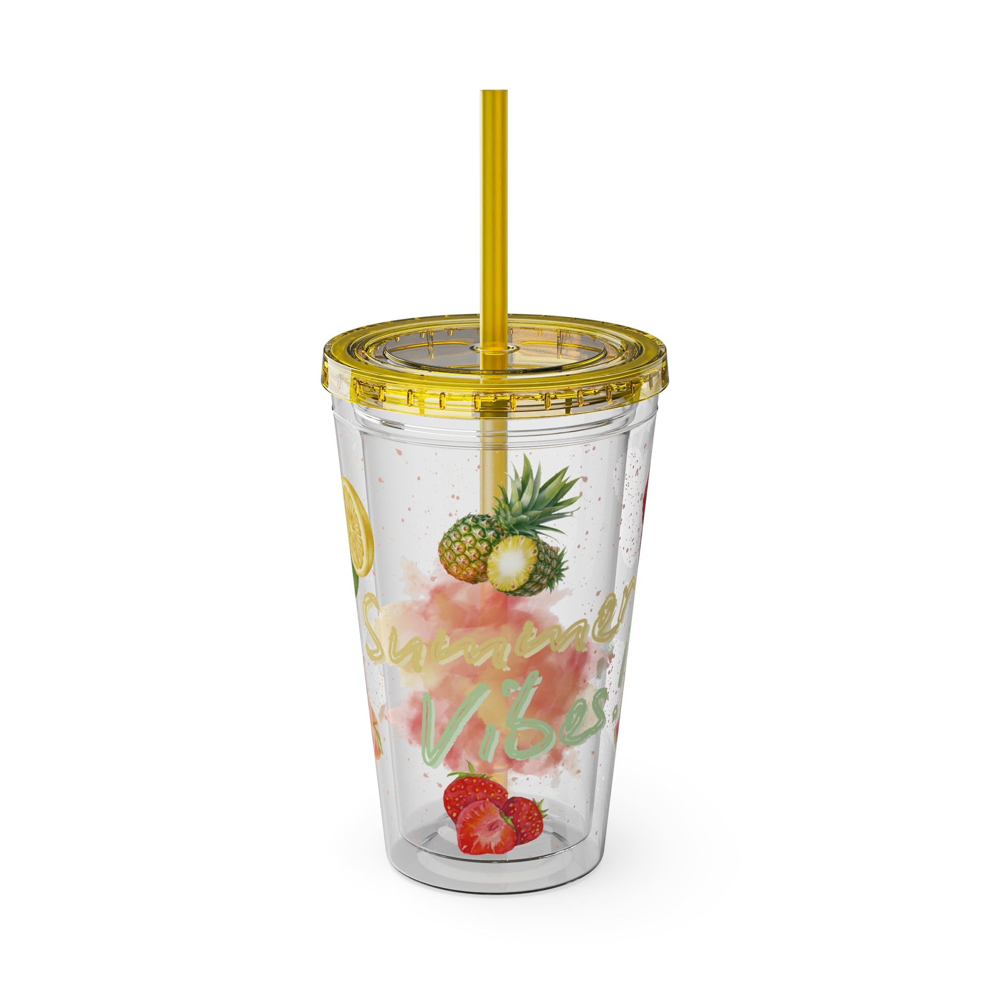 Sunsplash Tumbler  Bunter 16oz Sommerbecher mit Strohhalm | Doppelwandig & BPA-frei |Perfekt für Strand, Picknick u. Geschenke