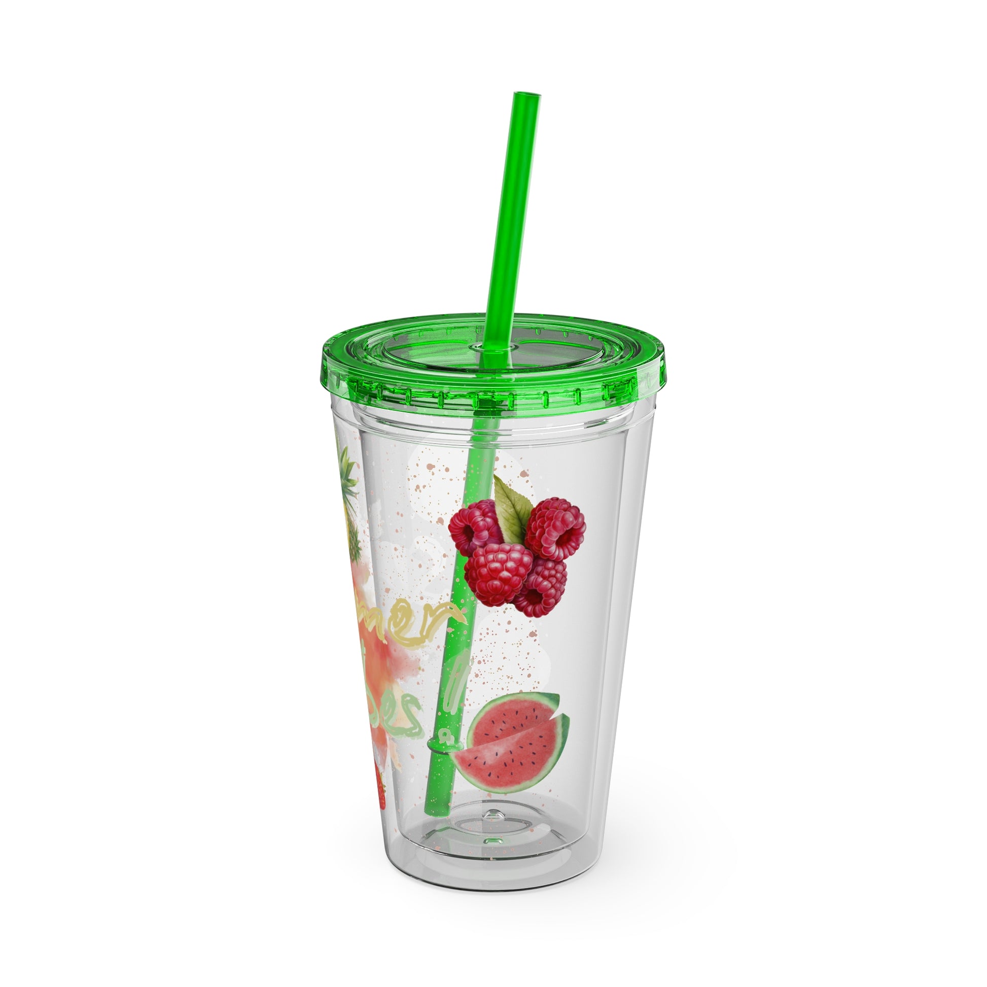 Sunsplash Tumbler  Bunter 16oz Sommerbecher mit Strohhalm | Doppelwandig & BPA-frei |Perfekt für Strand, Picknick u. Geschenke