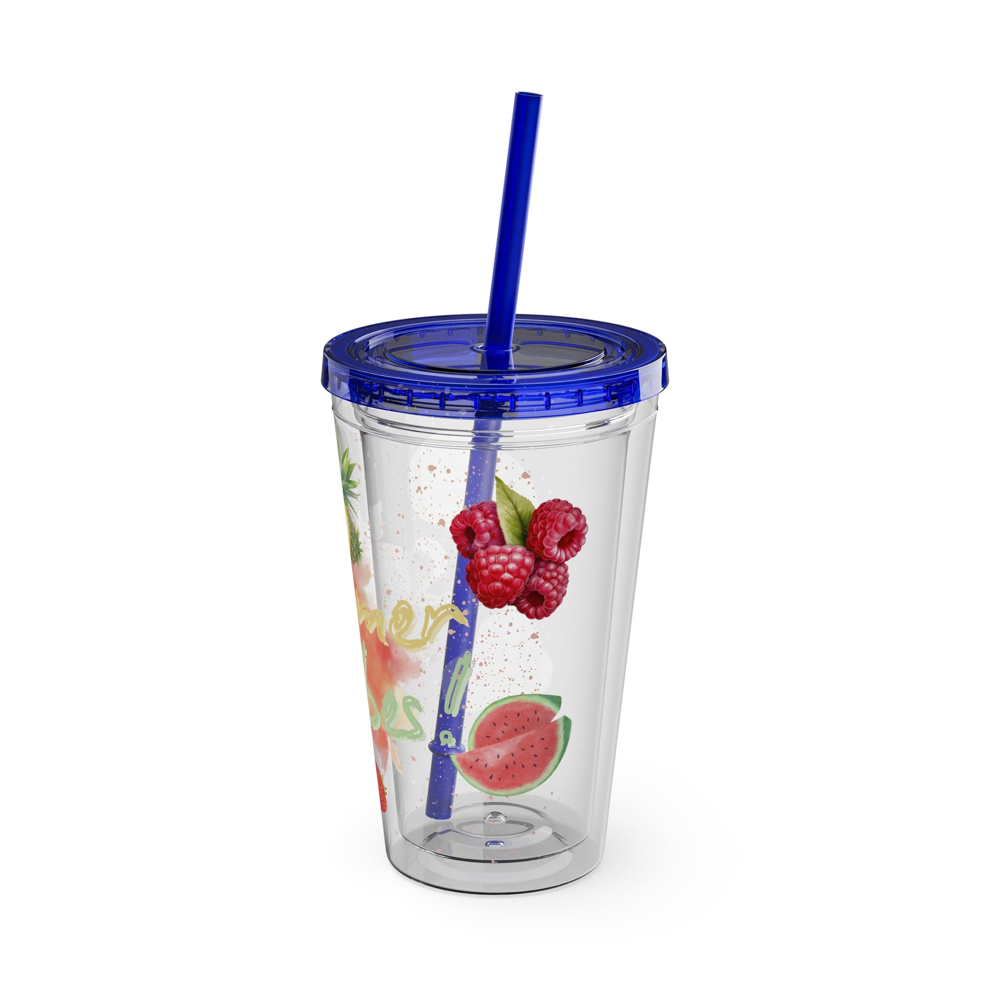Sunsplash Tumbler  Bunter 16oz Sommerbecher mit Strohhalm | Doppelwandig & BPA-frei |Perfekt für Strand, Picknick u. Geschenke