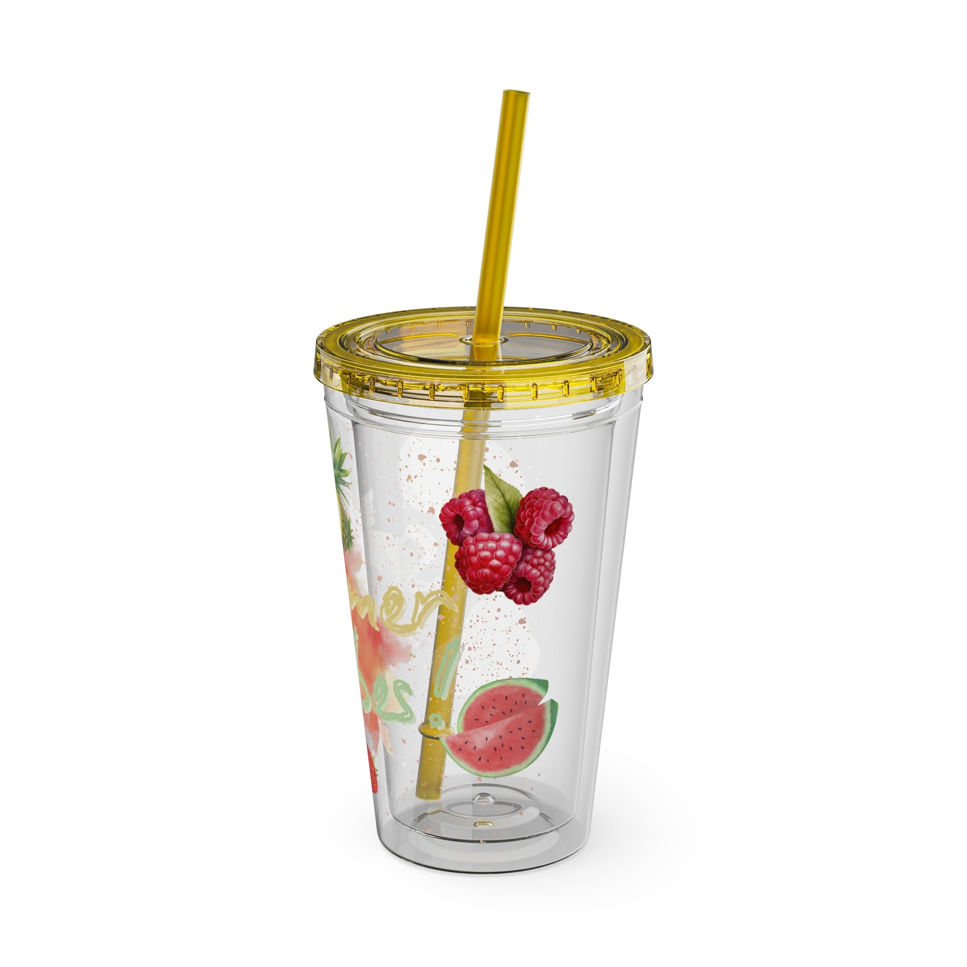 Sunsplash Tumbler  Bunter 16oz Sommerbecher mit Strohhalm | Doppelwandig & BPA-frei |Perfekt für Strand, Picknick u. Geschenke