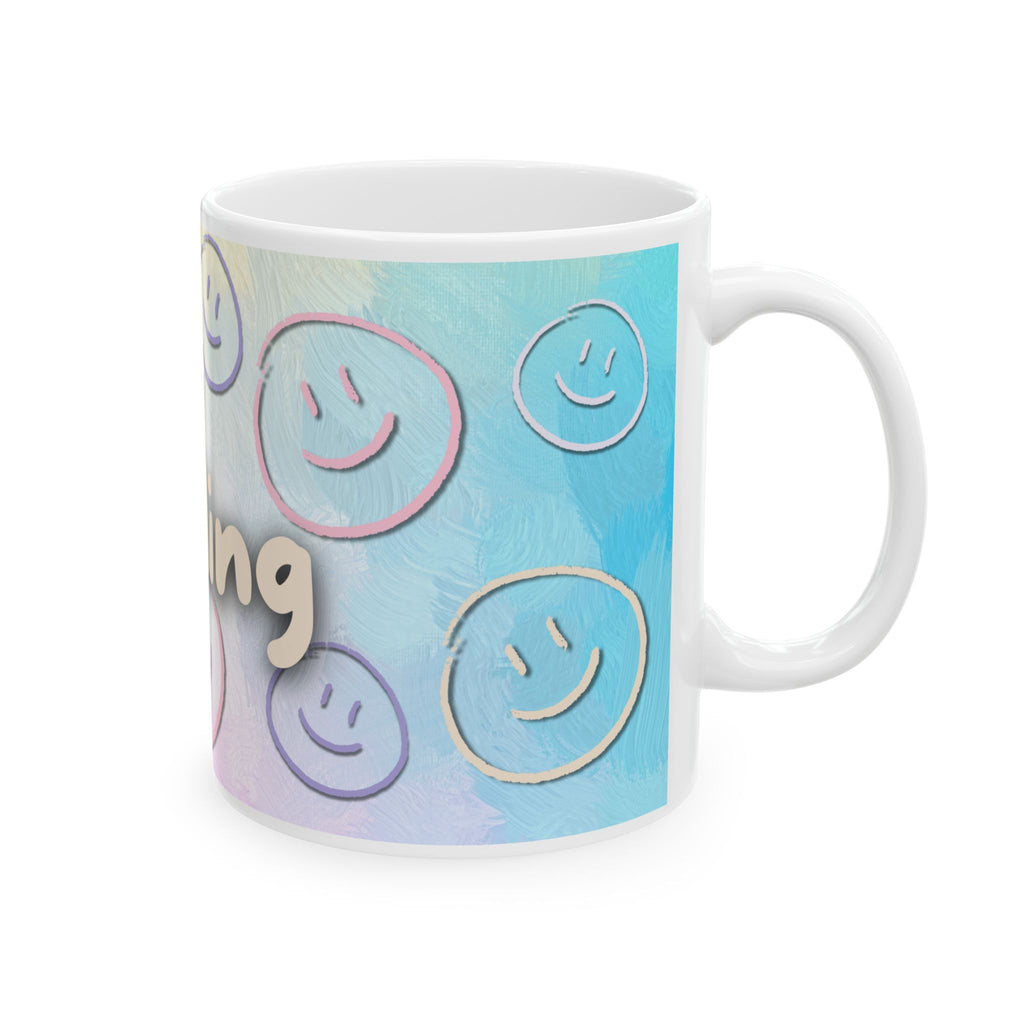 Smiley Keramiktasse 11oz / 15oz | Gute-Laune Tasse mit Gesicht | Geschenkidee für Freund*innen u. Familie Spülmaschinenfest