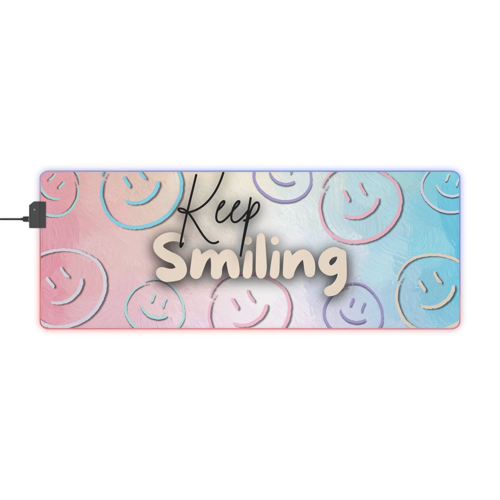 LED Gaming Mauspad "Keep Smiling" | RGB Beleuchtung | rutschfest | Geschenk für Gamer | Gaming Zubehör | Gute-Laune-Design