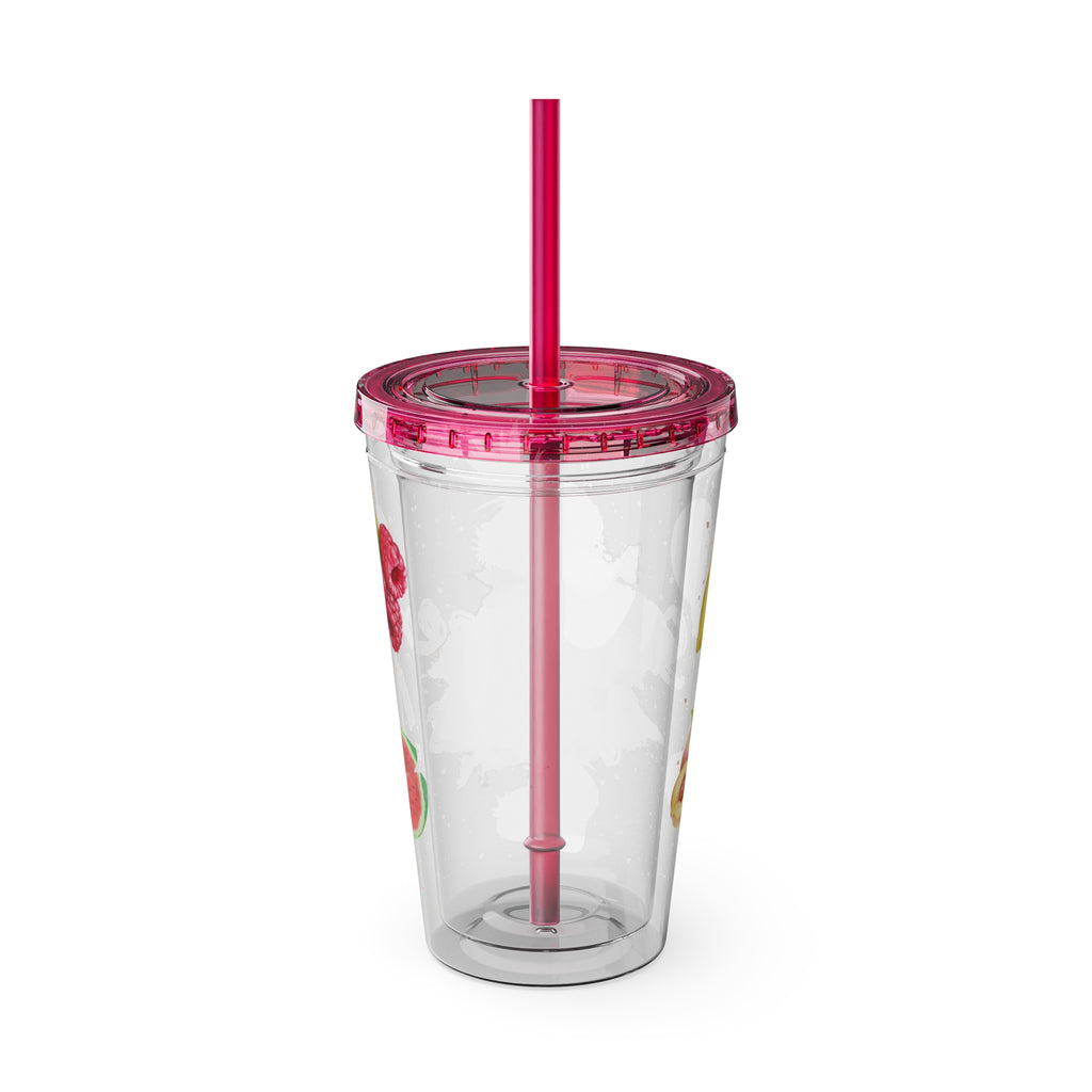 Sunsplash Tumbler  Bunter 16oz Sommerbecher mit Strohhalm | Doppelwandig & BPA-frei |Perfekt für Strand, Picknick u. Geschenke