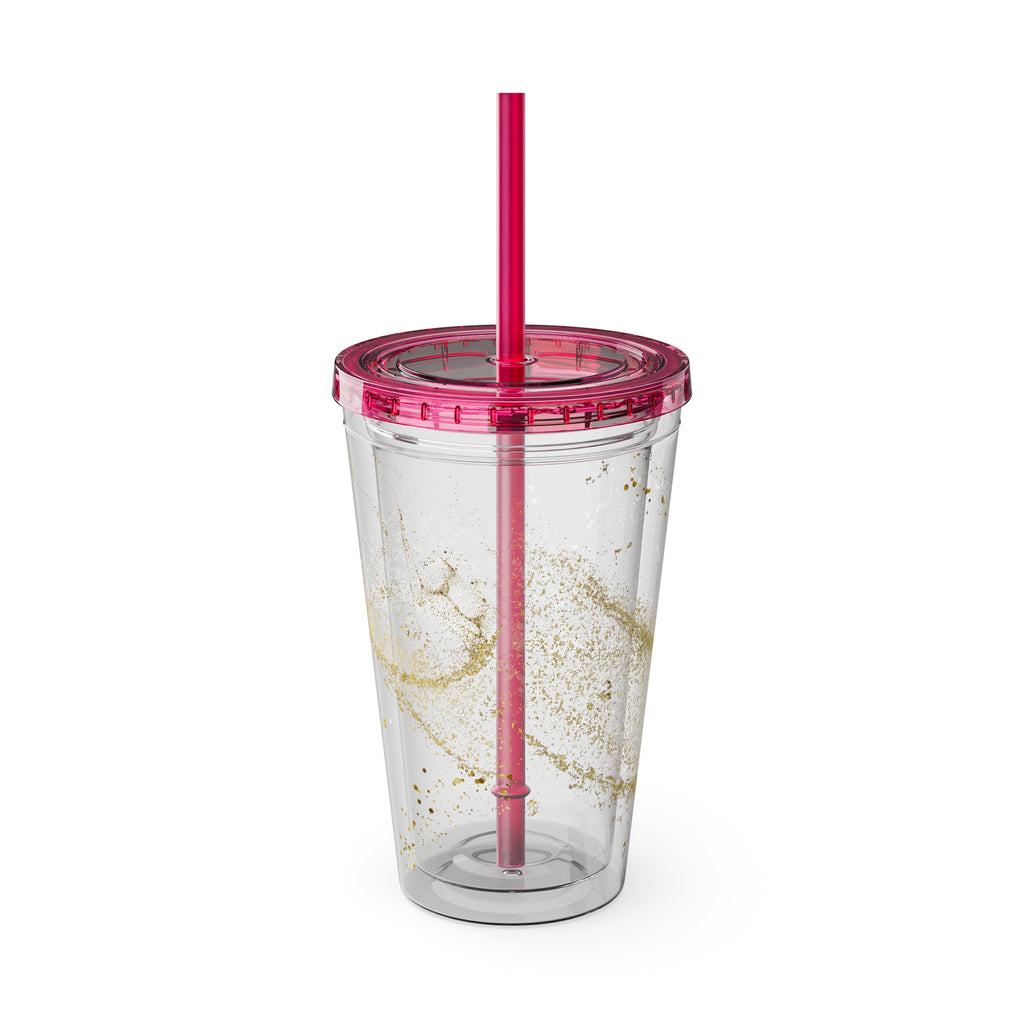Bunter 16oz Trinkbecher mit Strohhalm  doppelwandig und farbenfroh | Geschenkidee | 11 Farben zur Auswahl