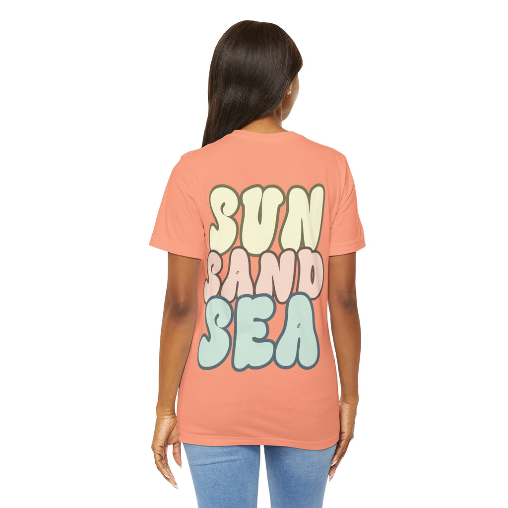 Unisex Sommer T-Shirt mit Sun Sand Sea Print  Jersey Kurzarmshirt aus Bio-Baumwolle – Strandmode für Damen & Herren