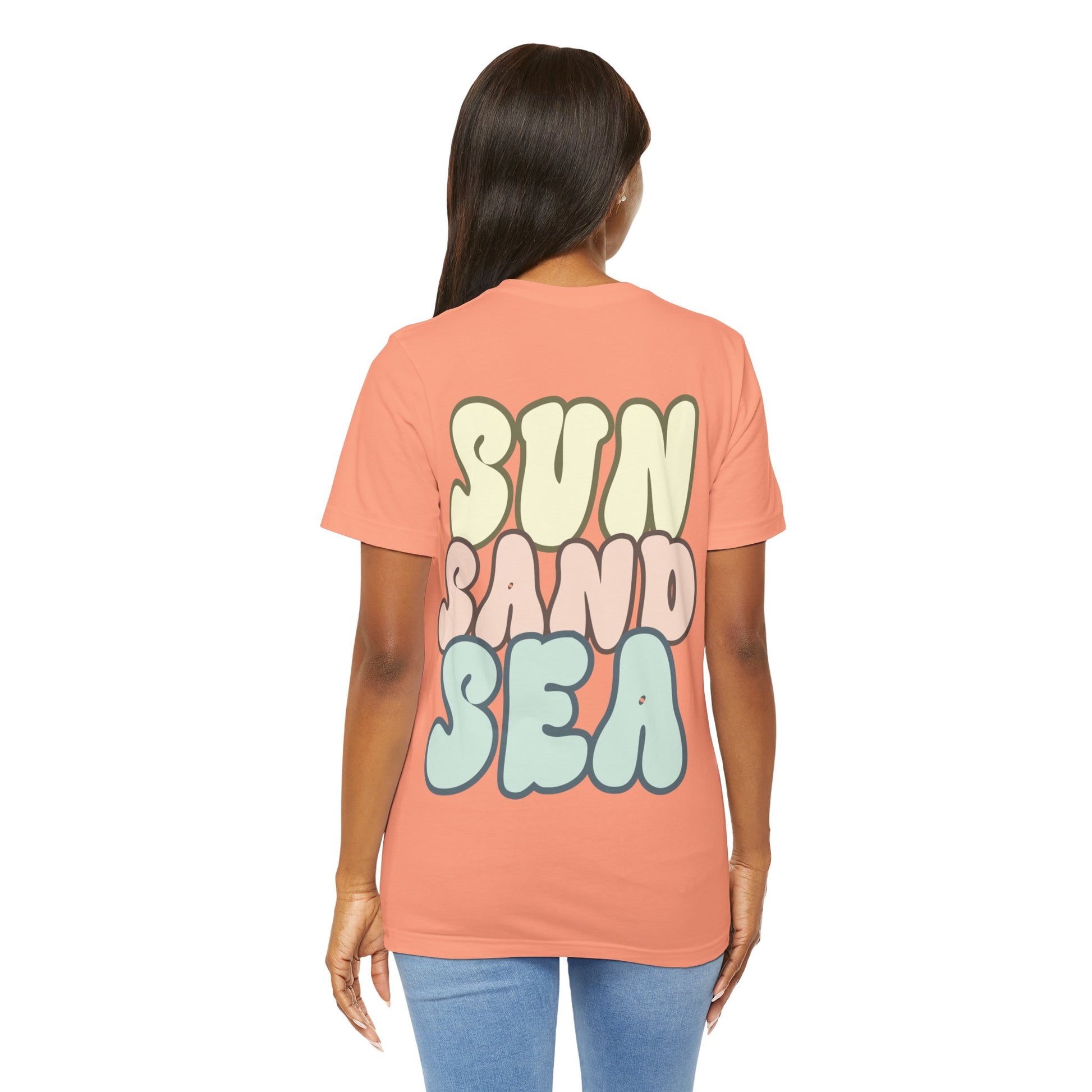 Unisex Sommer T-Shirt mit Sun Sand Sea Print  Jersey Kurzarmshirt aus Bio-Baumwolle – Strandmode für Damen & Herren