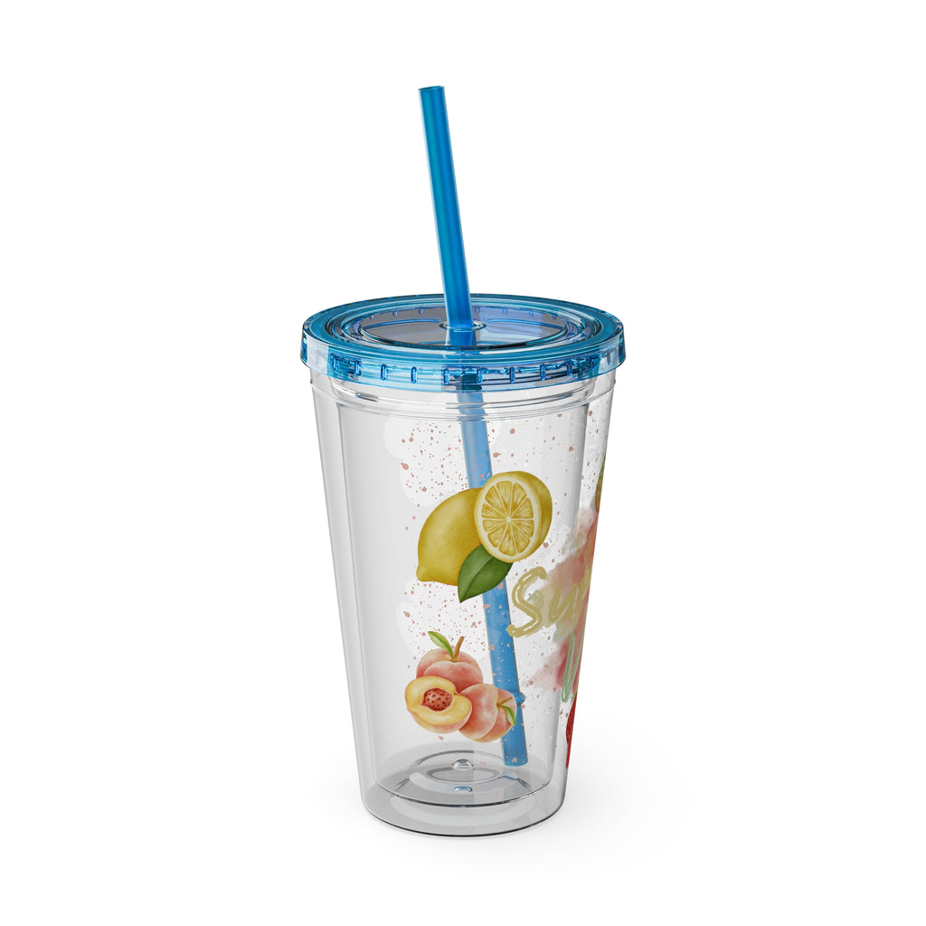 Sunsplash Tumbler  Bunter 16oz Sommerbecher mit Strohhalm | Doppelwandig & BPA-frei |Perfekt für Strand, Picknick u. Geschenke