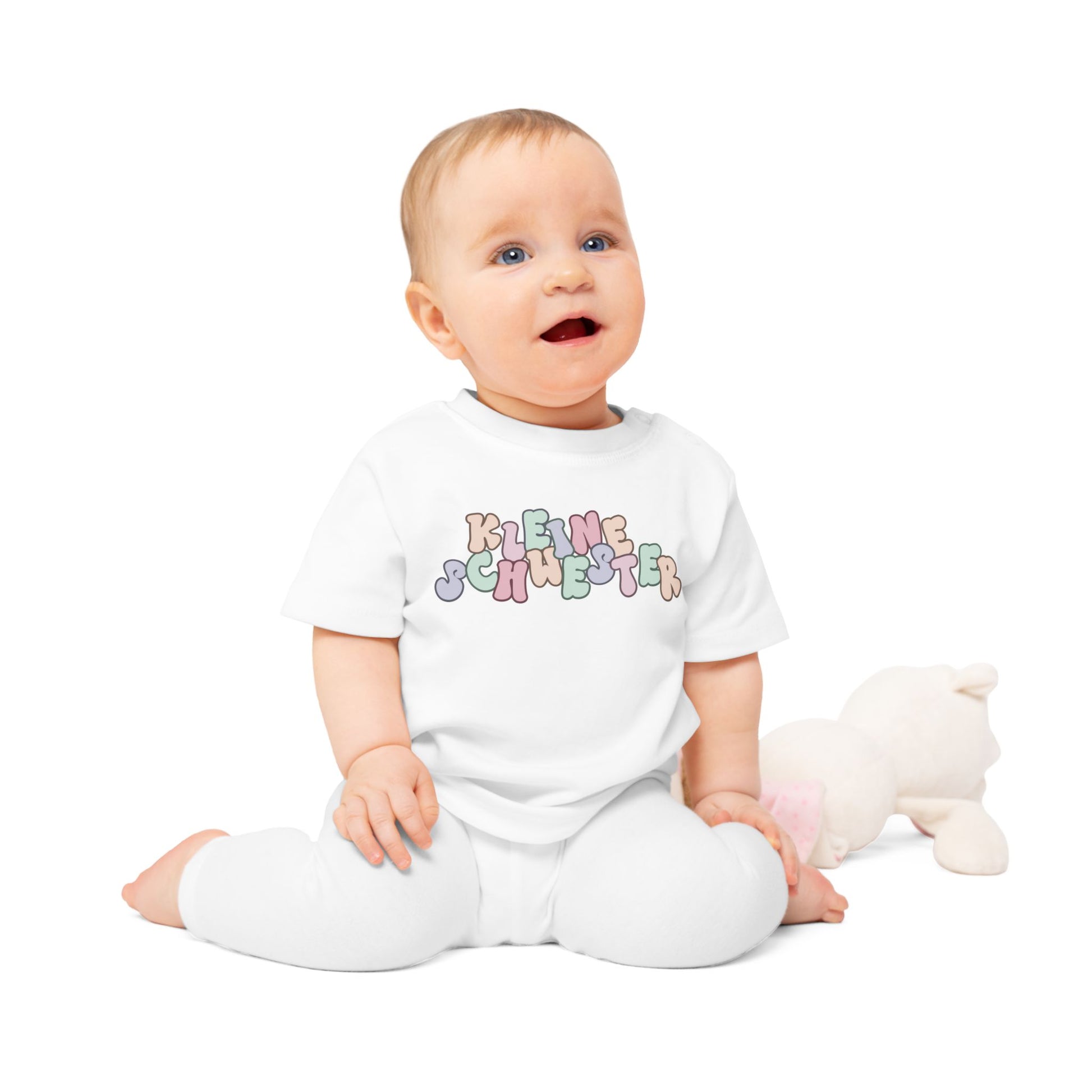 Colorful "Kleine Schwester" Baby T-Shirt, Cute Infant Tee, Birthday Gift for Sister, Baby Shower Item, Adorable Kids Apparel