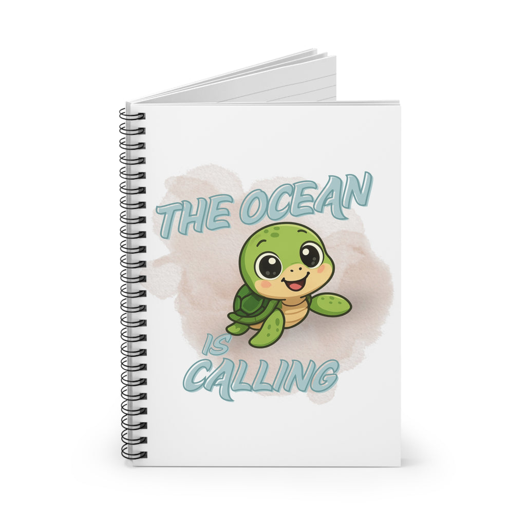 Spiral-Notizbuch The Ocean is Calling| Maritimes Notizheft mit Schildkröte | Geschenk für Meerliebhaber | Tagebuch u. Schulheft 6x8"