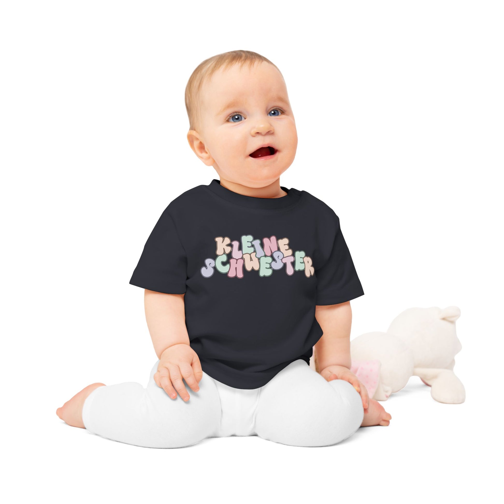 Colorful "Kleine Schwester" Baby T-Shirt, Cute Infant Tee, Birthday Gift for Sister, Baby Shower Item, Adorable Kids Apparel