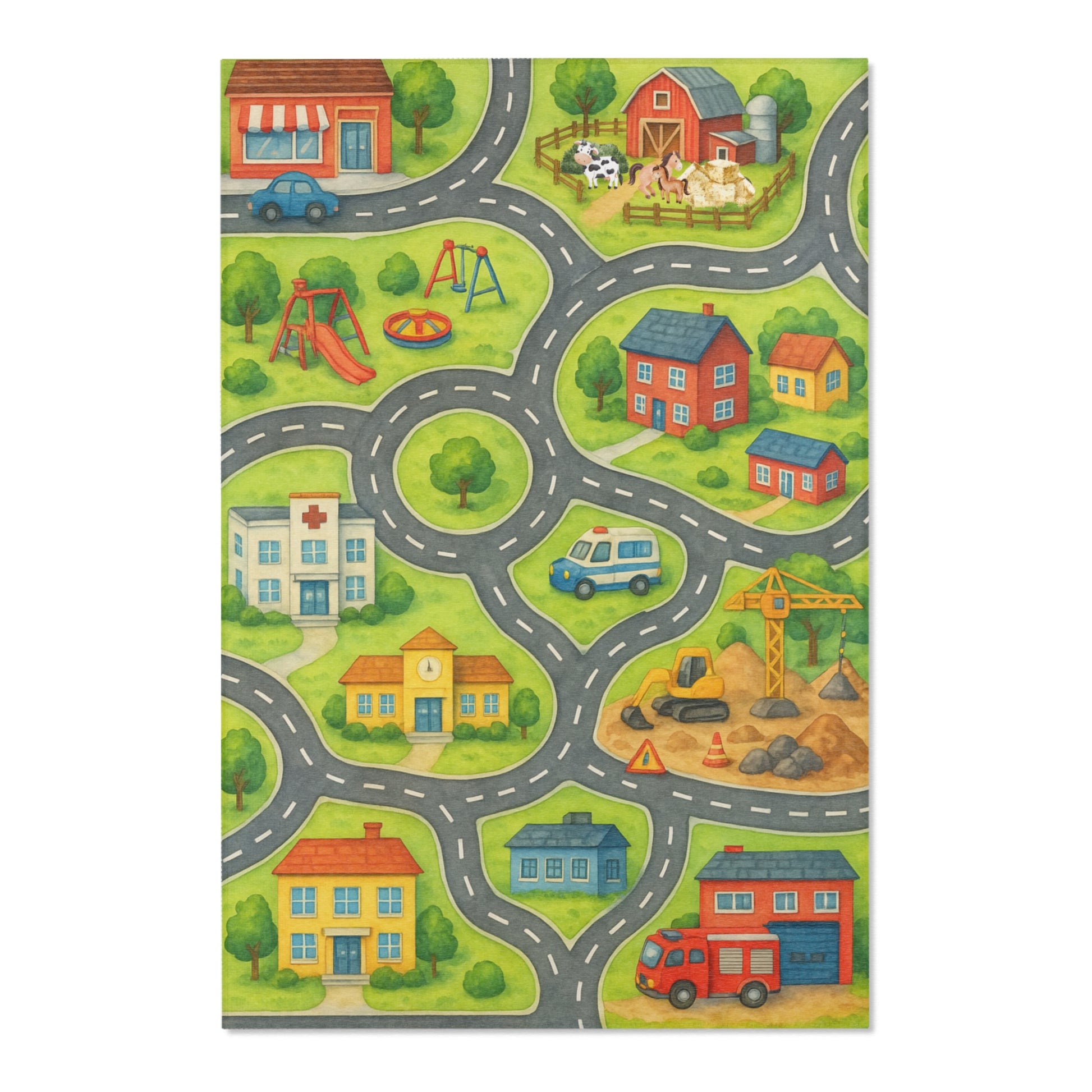 Kinderteppich mit Straßen & Häusern  bunter Spielteppich aus Polyester  ideal fürs Kinderzimmer, Spielbereich und als Geschenk