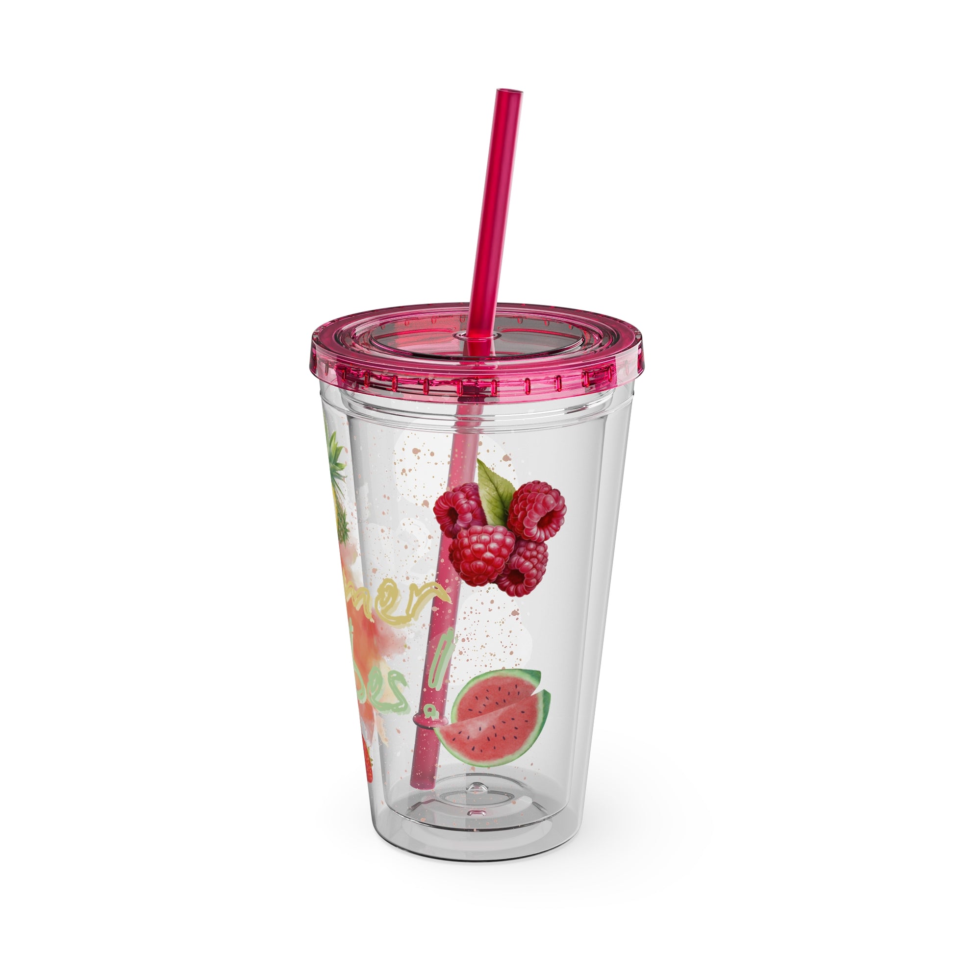 Sunsplash Tumbler  Bunter 16oz Sommerbecher mit Strohhalm | Doppelwandig & BPA-frei |Perfekt für Strand, Picknick u. Geschenke