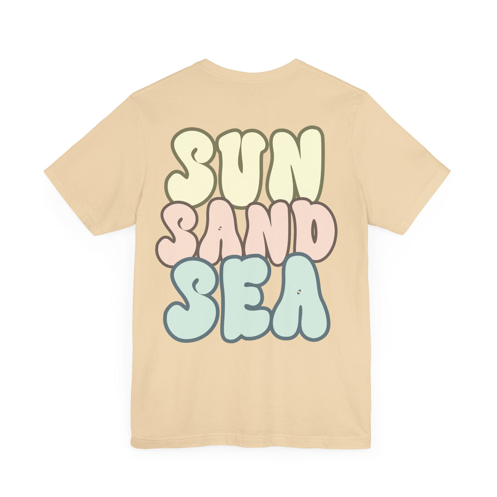 Unisex Sommer T-Shirt mit Sun Sand Sea Print  Jersey Kurzarmshirt aus Bio-Baumwolle – Strandmode für Damen & Herren